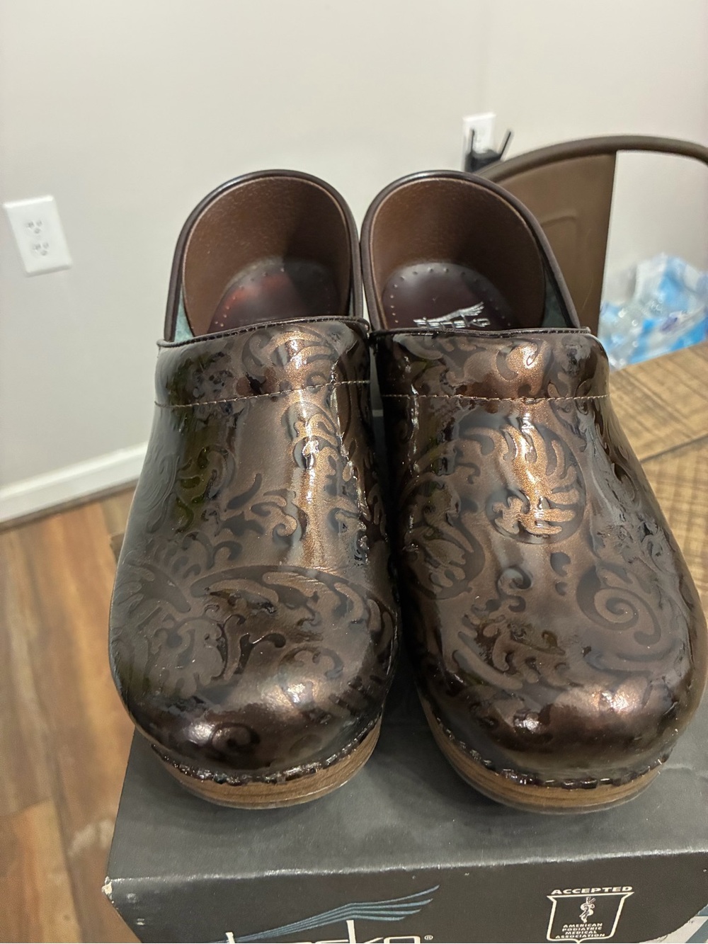 Dansko Brown Metallic Floral-Print Clogs